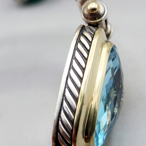 David Yurman Albion Elongated Double Cable Bracelet With Blue Topaz And Gold - Picture 12 of 13